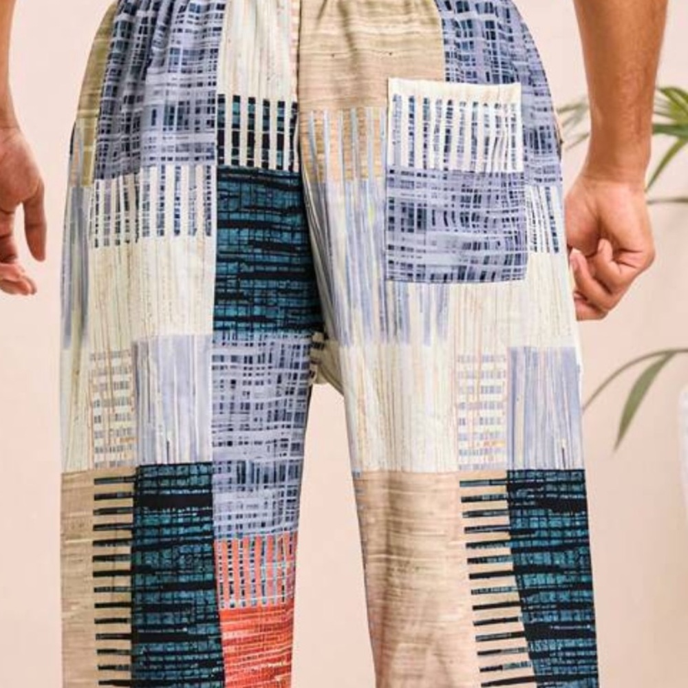 Unisex Boho printed Patchwork Wide-Leg Drawstring Pants - Picture 5 of 5